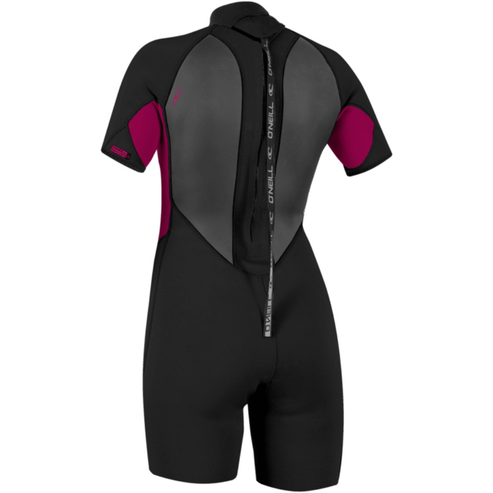 2026 O'Neill Womens Reactor-2 2mm Back Zip Shorty Wetsuit 5043B - Black / Punk Pink
